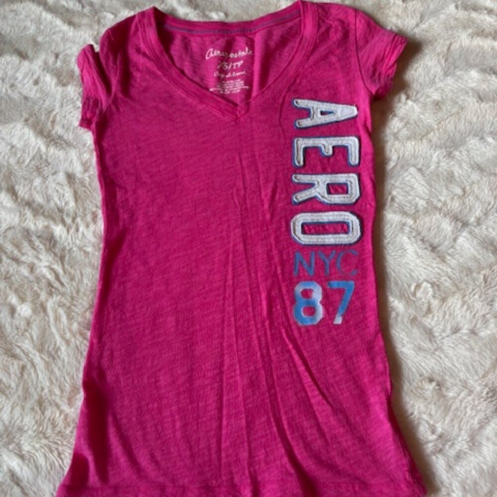 2/$30 AEROPOSTALE T-shirt Pink White Letters Cap Sleeves Ladies Juniors SIZE XS